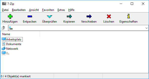 Главное окно 7-Zip 19.00 на немецком языке в Windows 10