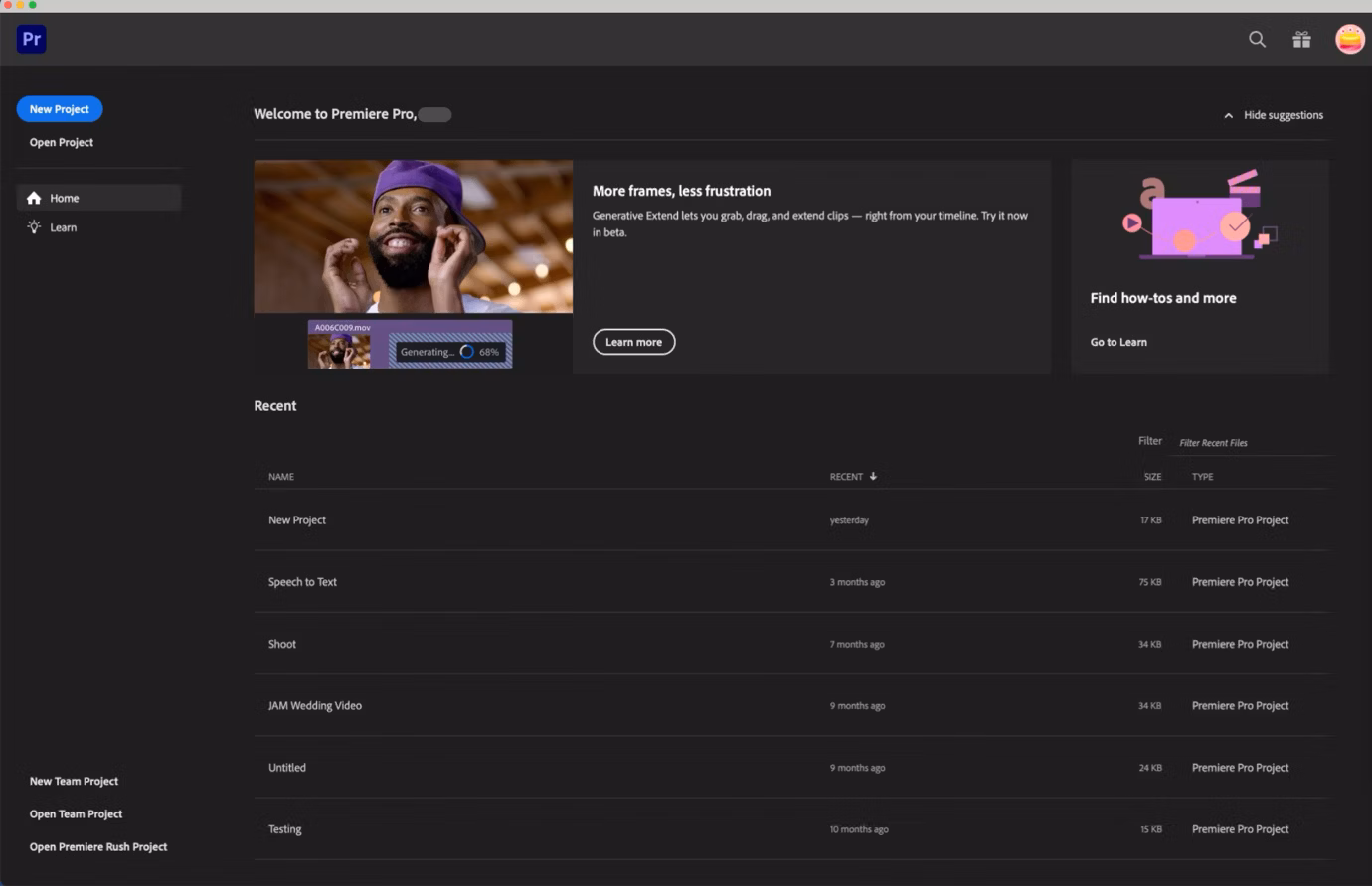 Основное рабочее пространство Adobe Premiere с панелями проекта, мониторами и Timeline
