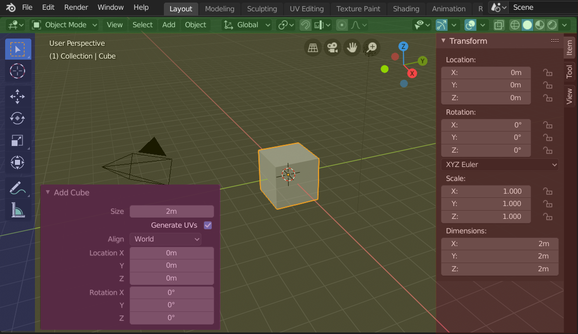 3D Viewport Blender с выделенными Header, Toolbar, Sidebar, основной областью и панелью Adjust Last Operation