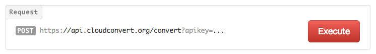 Архивная официальная API Console CloudConvert с кнопкой Execute