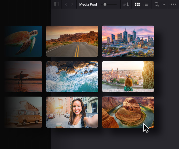 Интерфейс DaVinci Resolve с профессиональным видеомонтажом на таймлайне