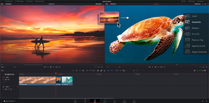 Монтажный проект в DaVinci Resolve с несколькими дорожками