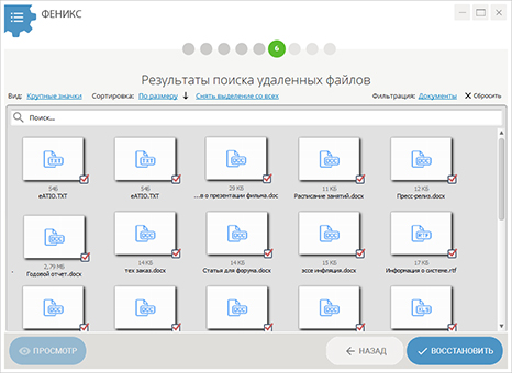 Результаты поиска документов в Фениксе в виде крупных значков