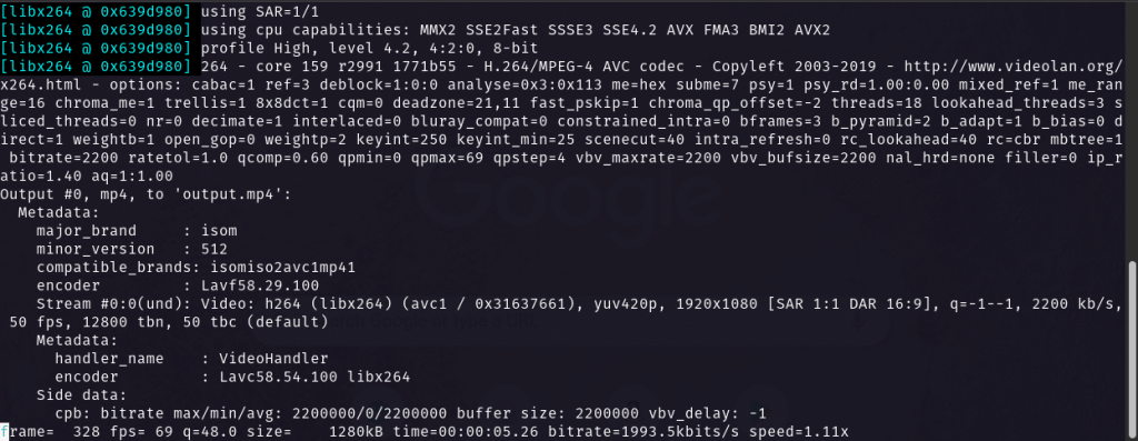 FFmpeg во время преобразования медиафайла с отображением хода обработки