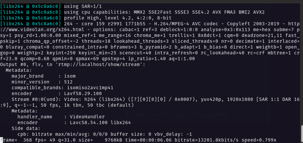 Вывод FFmpeg во время отправки закодированного видео на RTMP-сервер