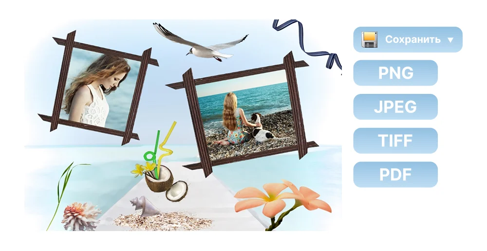 Иллюстрация экспорта ФотоКОЛЛАЖ в PNG, JPEG, TIFF и PDF