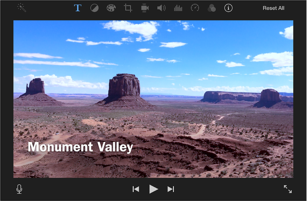 Титр Monument Valley во viewer iMovie и панель настроек над кадром