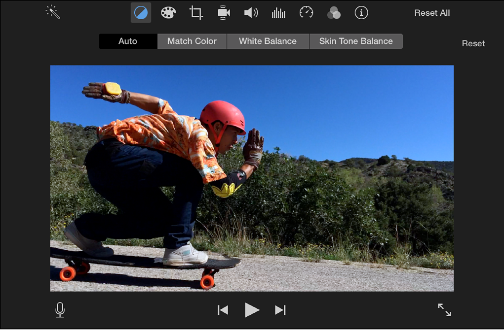 Color Balance iMovie с Auto, Match Color, White Balance и Skin Tone Balance