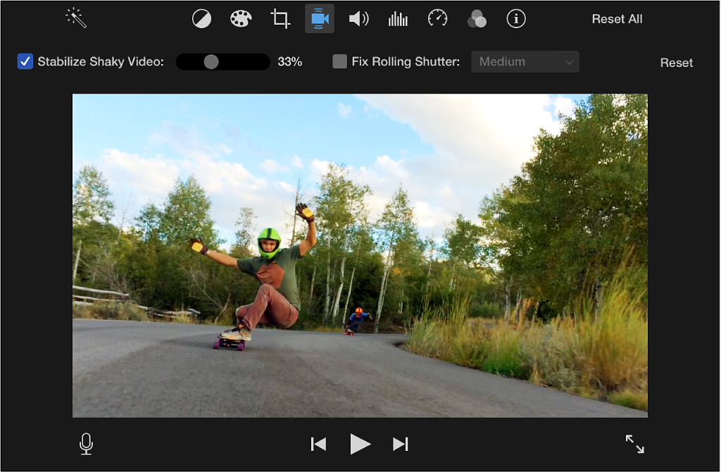 Stabilization controls iMovie с Stabilize Shaky Video и Fix Rolling Shutter