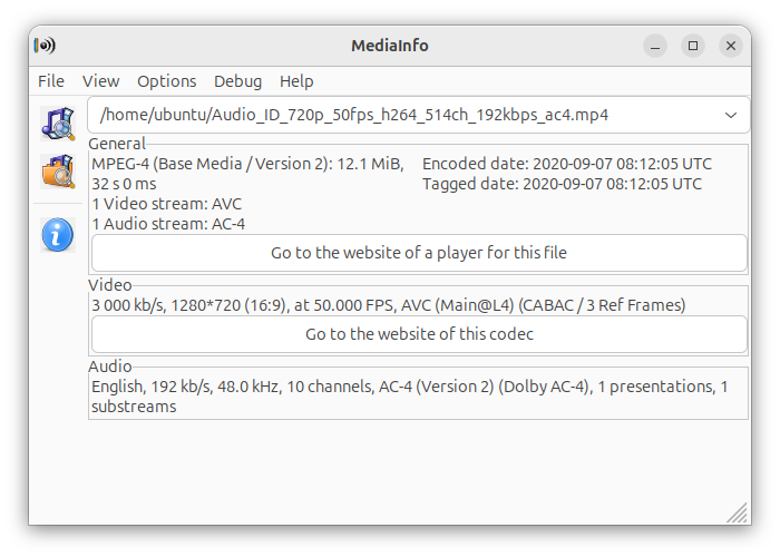 MediaInfo wxWidgets в Linux с путём к MP4 и компактной технической сводкой