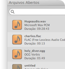 Список Opened Files в Ocenaudio с несколькими аудиофайлами разной длительности