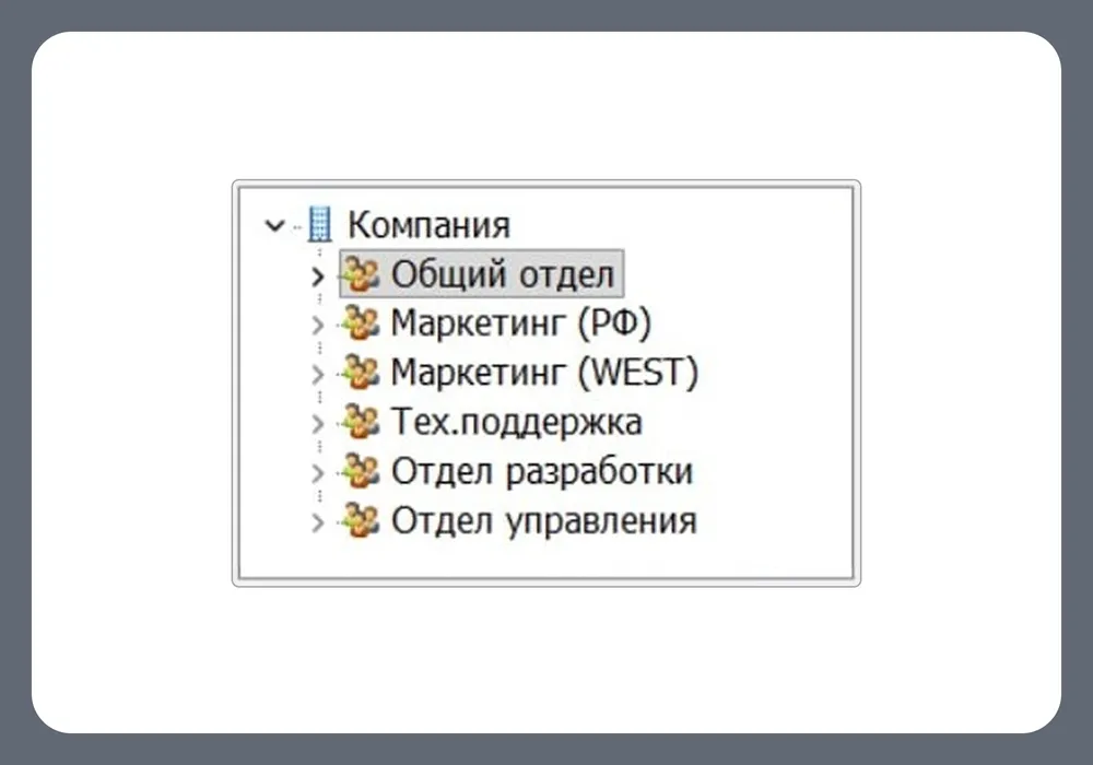 Дерево структуры компании и отделов в ОфисМЕТРИКА