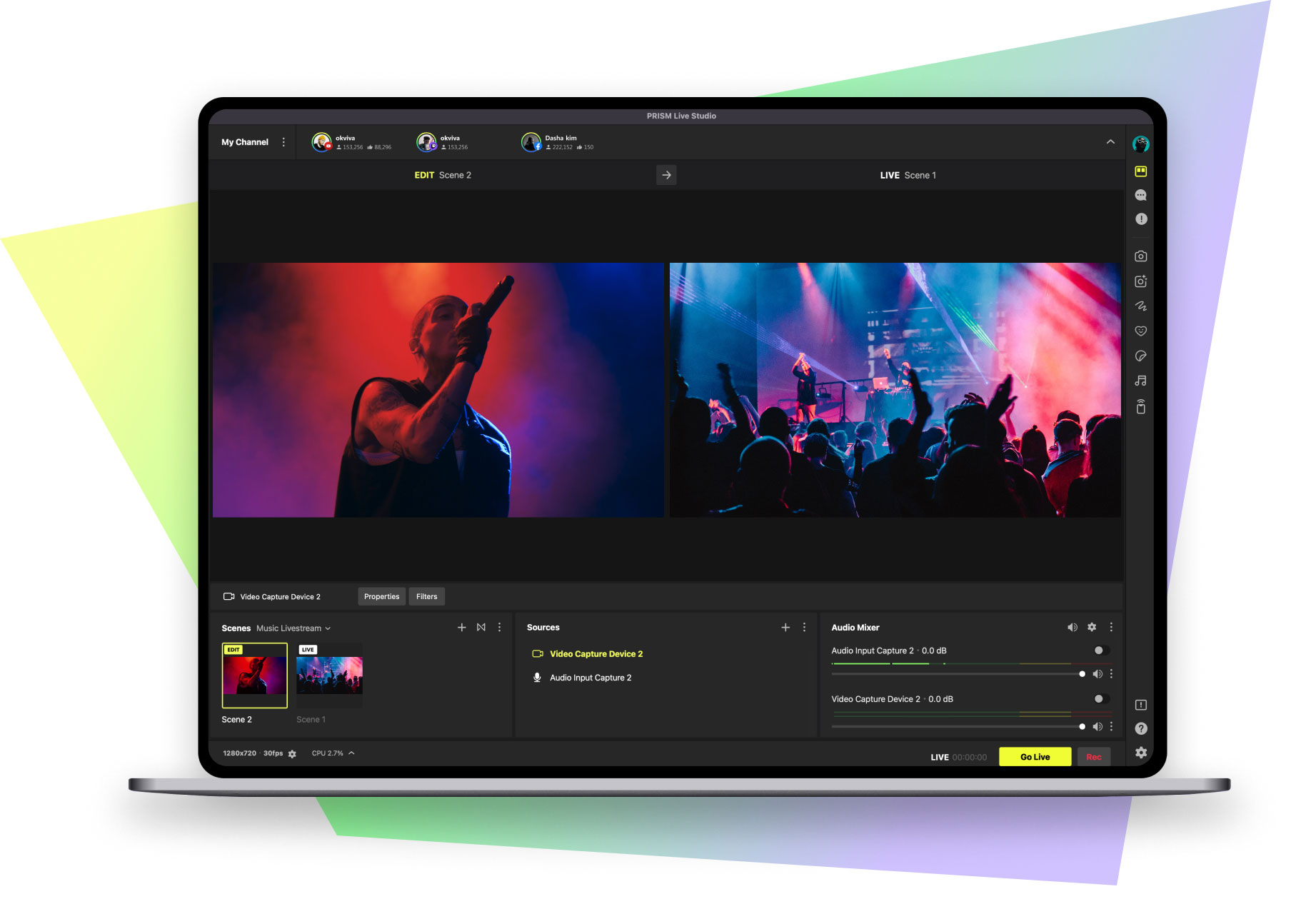 Рабочее окно PRISM Live Studio