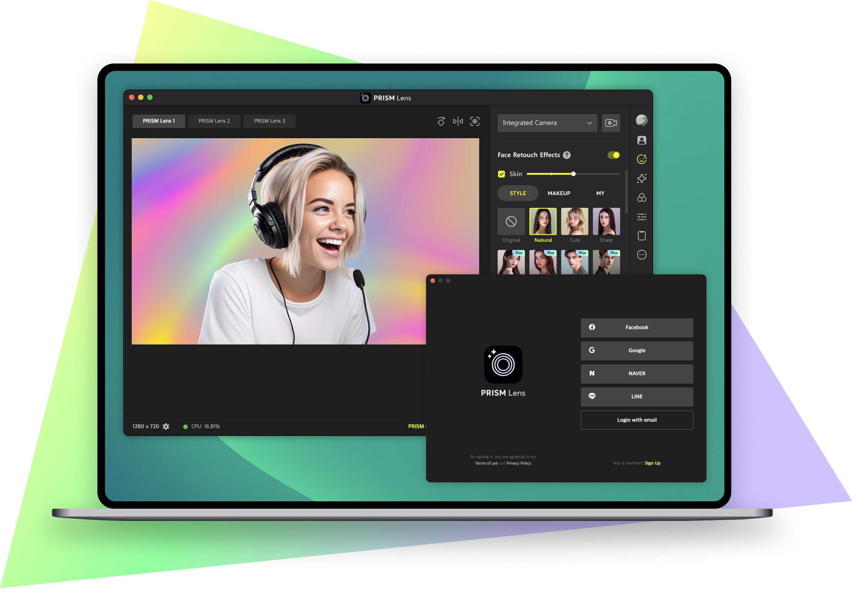 Интерфейс PRISM Lens с обработкой изображения камеры рядом с PRISM Desktop