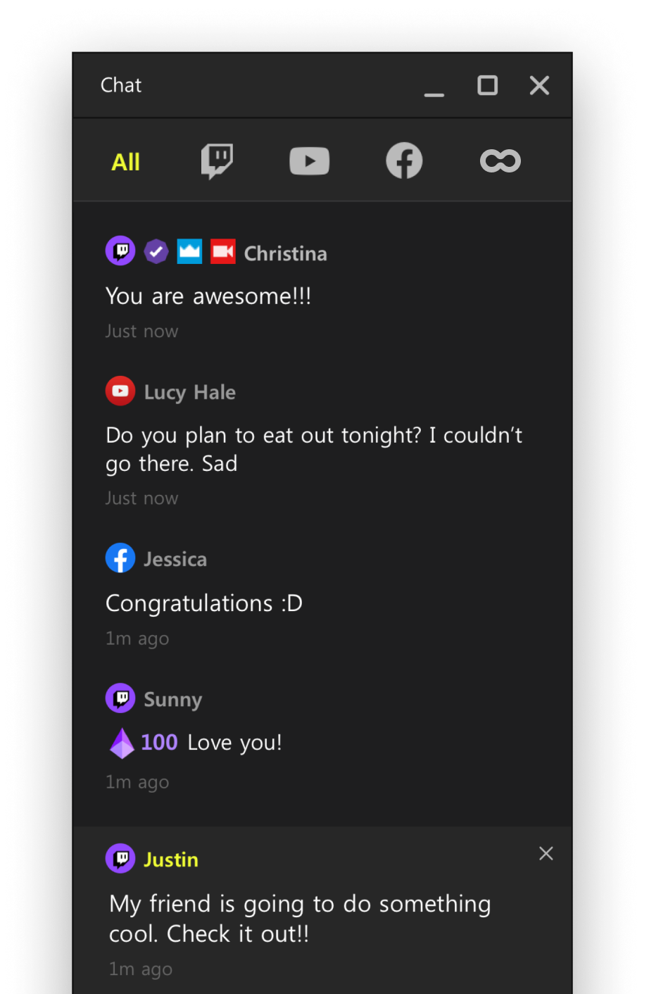 Окно PRISM Chat в интерфейсе PRISM Live Studio
