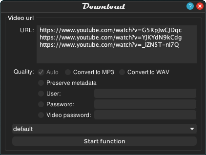 Окно функции Web video в Shutter Encoder для работы с URL через yt-dlp