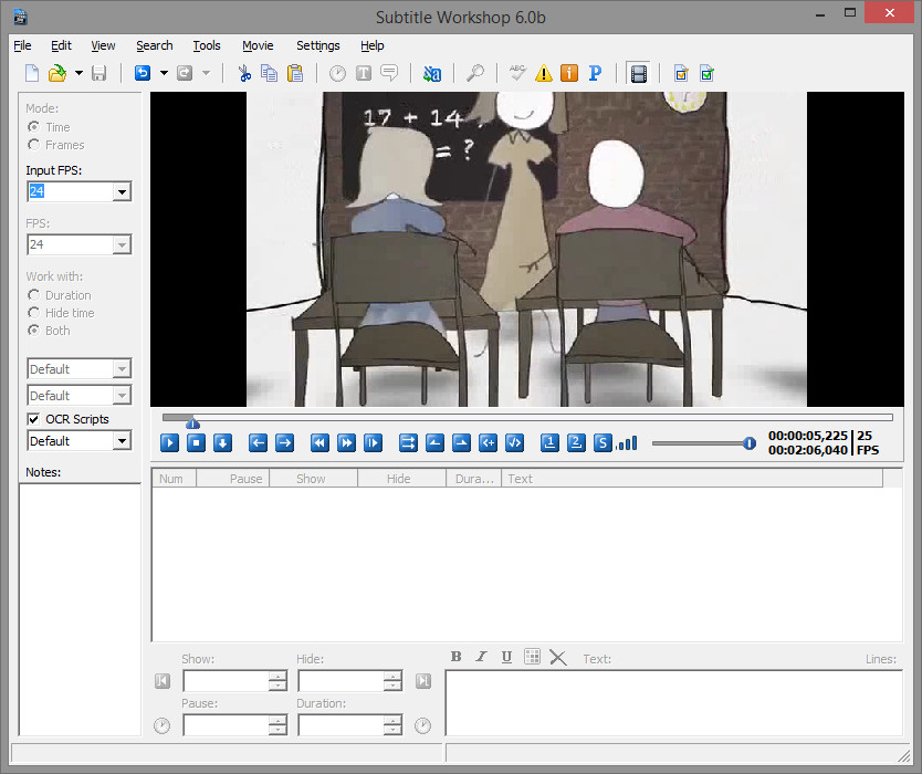 Subtitle Workshop 6.0b с открытым видео в окне предпросмотра