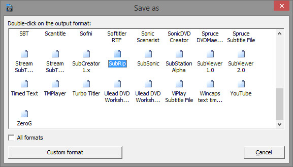 Окно Save as в Subtitle Workshop 6.0b с выбранным SubRip