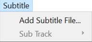 Меню Subtitle VLC 3.0 с пунктом Add Subtitle File и выбором Sub Track