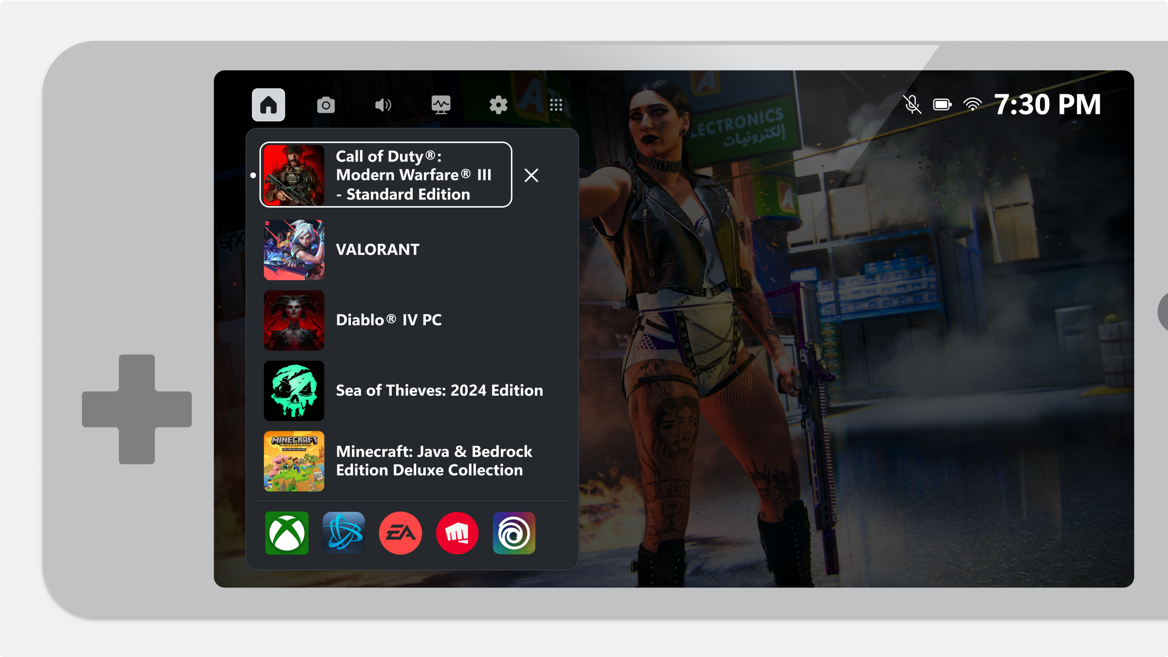 Xbox Game Bar в Compact Mode на портативном игровом устройстве
