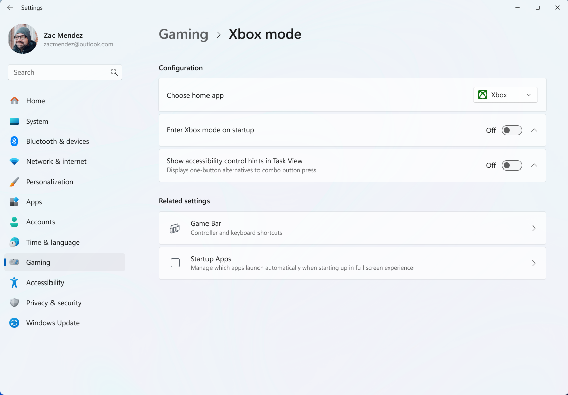 Настройки Xbox mode на портативном игровом устройстве